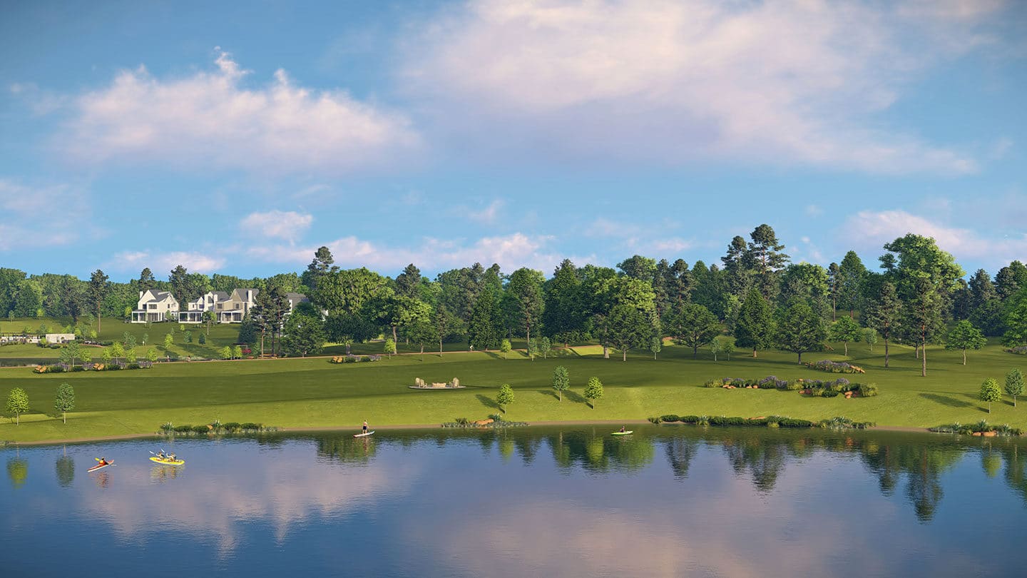 Water and shore overlooking Cedar Creek Lake and Long Cove Custom Homes