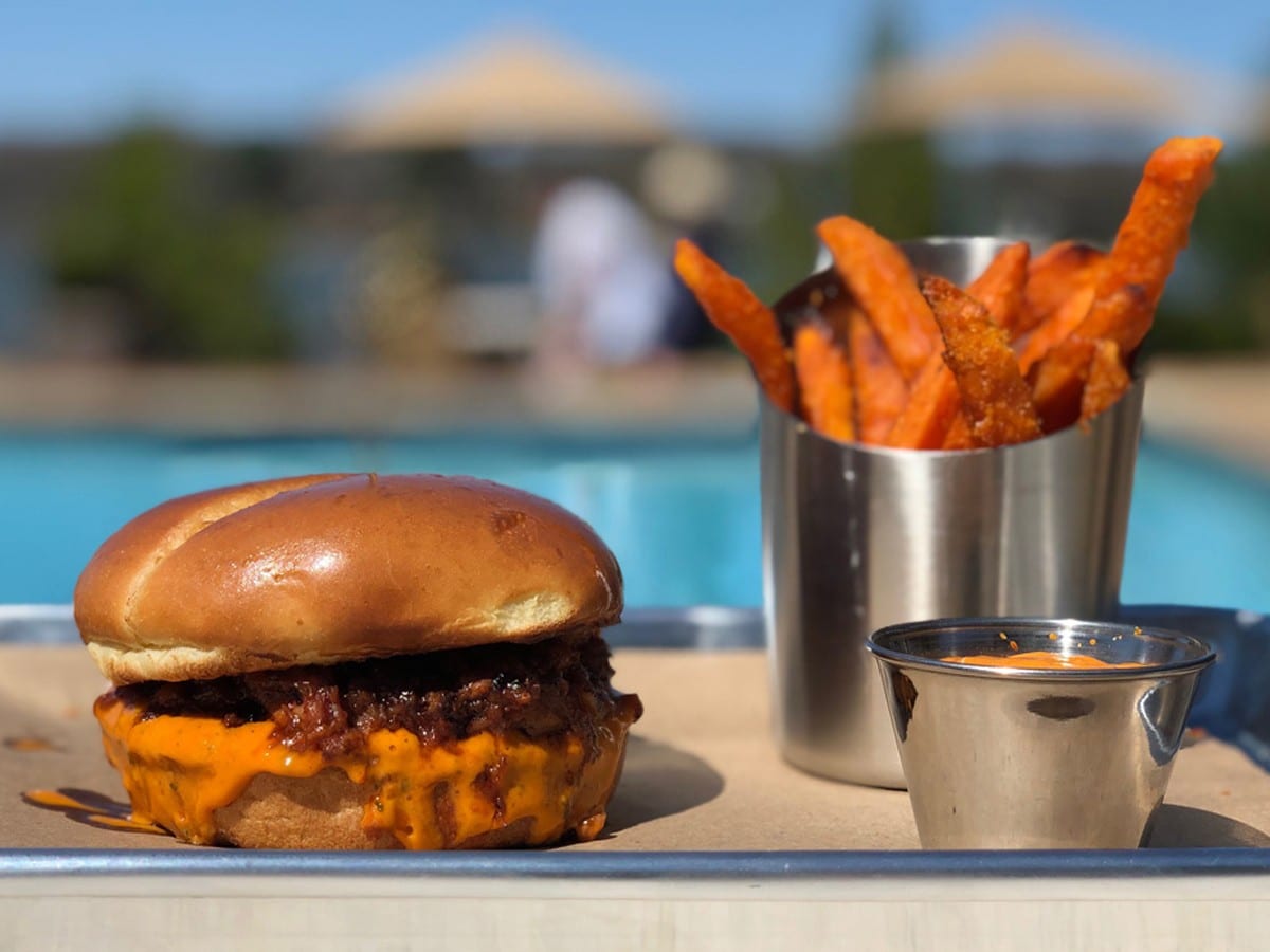 Gourmet food in served at the community pool