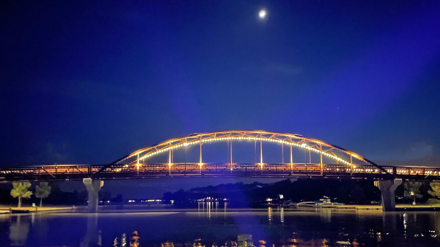 Hennybay Bridge at Night with Full Moon Above