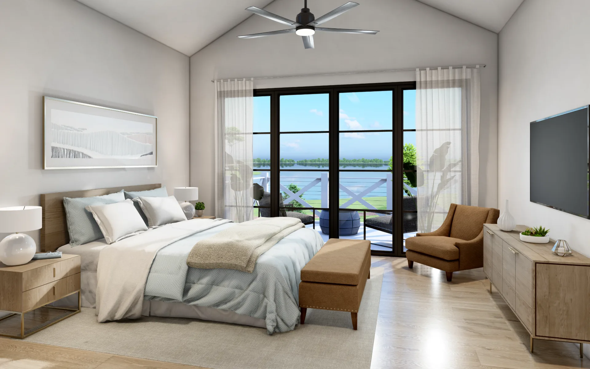 Long cove coastal master bedroom